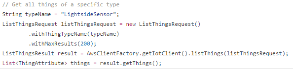 AWS IoT retrieving things by type example